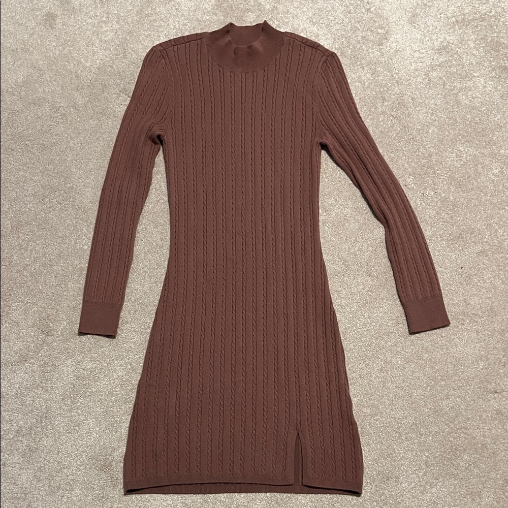Abercrombie & Fitch Brown Ribbed Long Sleeve Dress